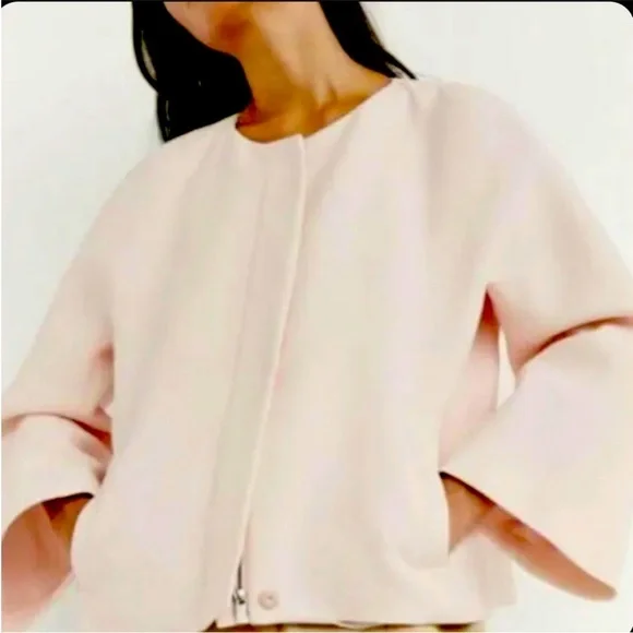 Massimo Dutti Blush Pink Waffle Knit Blazer Size Medium - Picture 11 of 11